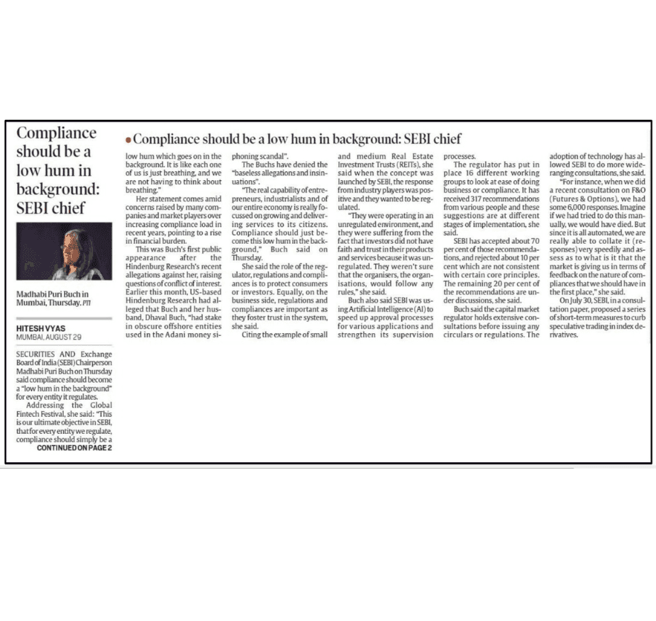 Compliance should be a low hum in backgroud: SEBI chief