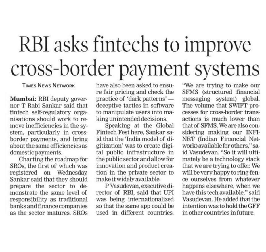 RBI asks fintechs to improve cross-border payment sy